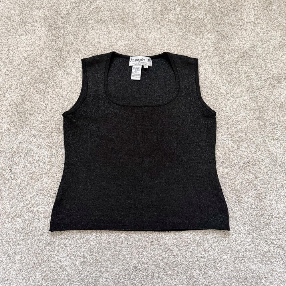 Vintage Joseph A. Black Metallic Silk Blend Tank Top — Size M